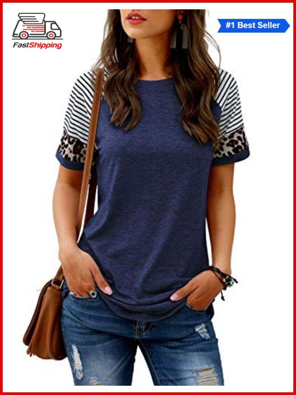 Women's Short Sleeve Tunic Tee Loose Fit Crew Neck Casual Top